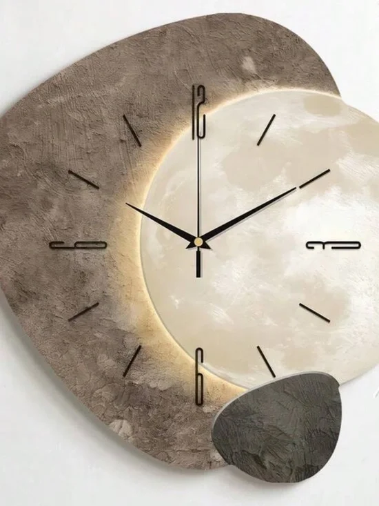 Veloura Modern Moon Wall Clock - Taupe and White Aesthetic Home Decor - Picture 6 of 9